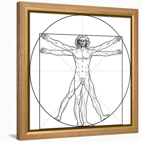 The Vitruvian Man, or Leonardo's Man-Green Ocean-Framed Stretched Canvas