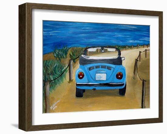 The VW Bug Series - The Blue Volkswagen Bug at the Beach-Martina Bleichner-Framed Art Print