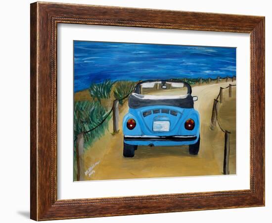 The VW Bug Series - The Blue Volkswagen Bug at the Beach-Martina Bleichner-Framed Art Print