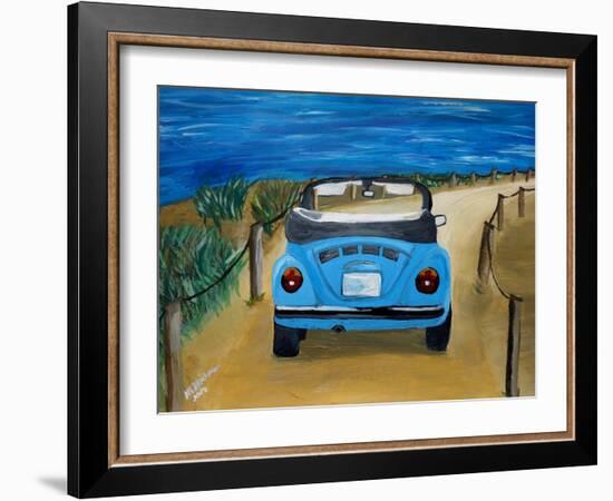 The VW Bug Series - The Blue Volkswagen Bug at the Beach-Martina Bleichner-Framed Art Print