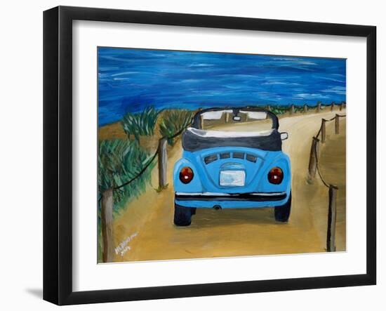 The VW Bug Series - The Blue Volkswagen Bug at the Beach-Martina Bleichner-Framed Art Print