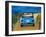 The VW Bug Series - The Blue Volkswagen Bug at the Beach-Martina Bleichner-Framed Art Print