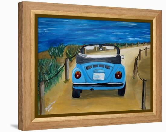 The VW Bug Series - The Blue Volkswagen Bug at the Beach-Martina Bleichner-Framed Stretched Canvas