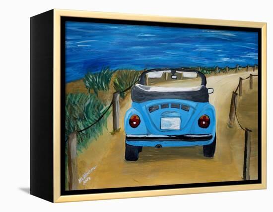The VW Bug Series - The Blue Volkswagen Bug at the Beach-Martina Bleichner-Framed Stretched Canvas