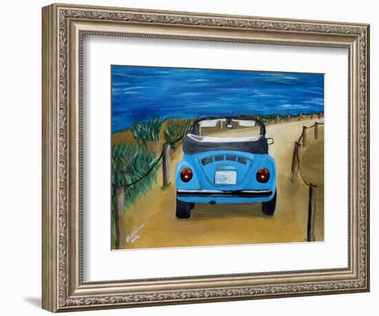 The VW Bug Series - The Blue Volkswagen Bug at the Beach-Martina Bleichner-Framed Premium Giclee Print