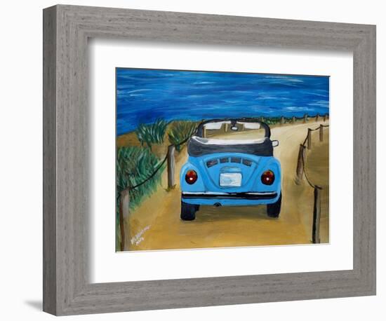 The VW Bug Series - The Blue Volkswagen Bug at the Beach-Martina Bleichner-Framed Premium Giclee Print