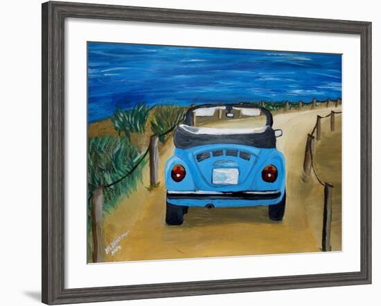 The VW Bug Series - The Blue Volkswagen Bug at the Beach-Martina Bleichner-Framed Art Print