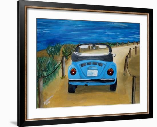 The VW Bug Series - The Blue Volkswagen Bug at the Beach-Martina Bleichner-Framed Art Print