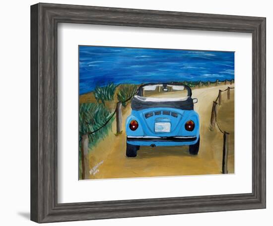 The VW Bug Series - The Blue Volkswagen Bug at the Beach-Martina Bleichner-Framed Art Print