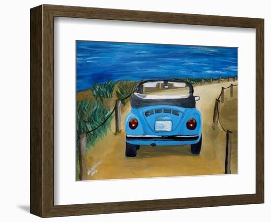 The VW Bug Series - The Blue Volkswagen Bug at the Beach-Martina Bleichner-Framed Art Print