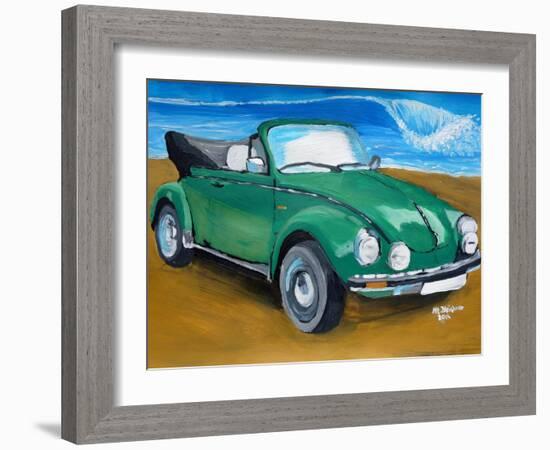 The VW Bug Series - The Green Volkswagen Bug at the the Beach-Martina Bleichner-Framed Art Print