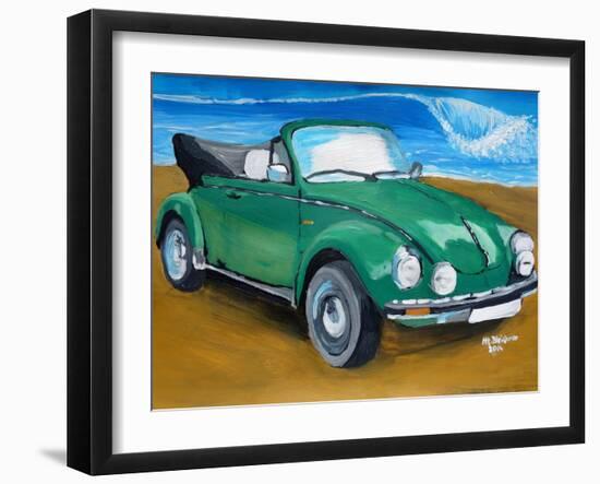 The VW Bug Series - The Green Volkswagen Bug at the the Beach-Martina Bleichner-Framed Art Print