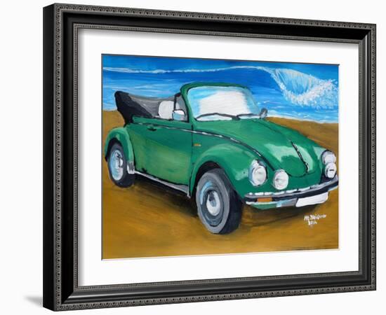 The VW Bug Series - The Green Volkswagen Bug at the the Beach-Martina Bleichner-Framed Art Print