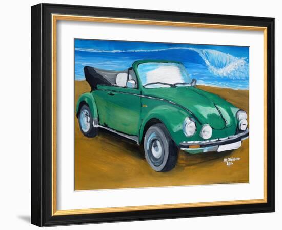 The VW Bug Series - The Green Volkswagen Bug at the the Beach-Martina Bleichner-Framed Art Print