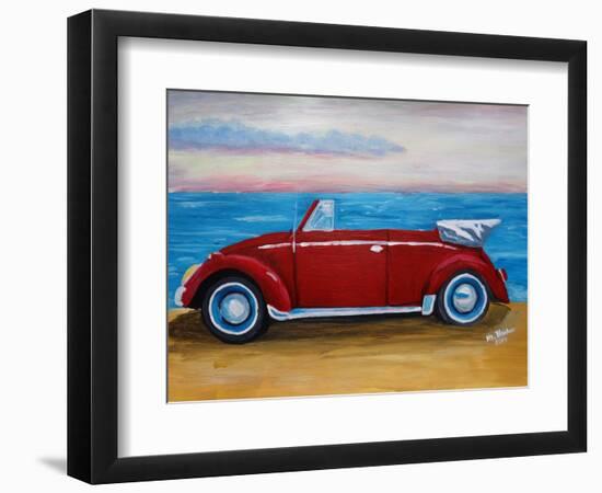 The VW Bug Series - The Red Volkswagen Bug at the beach-Martina Bleichner-Framed Art Print