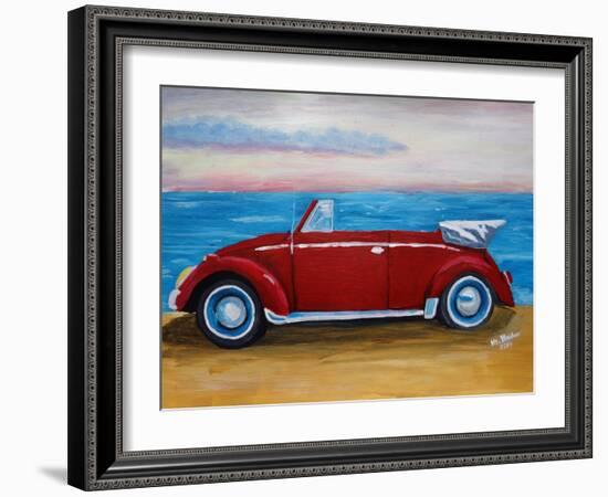 The VW Bug Series - The Red Volkswagen Bug at the beach-Martina Bleichner-Framed Art Print