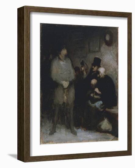 The Waiting Room, 1850, by Honore Daumier (1808-1879), Oil on Paper, 30X24 Cm. France, 19th Century-Honore Daumier-Framed Giclee Print