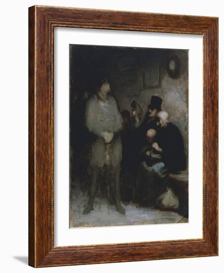 The Waiting Room, 1850, by Honore Daumier (1808-1879), Oil on Paper, 30X24 Cm. France, 19th Century-Honore Daumier-Framed Giclee Print