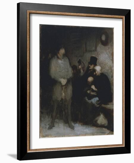 The Waiting Room, 1850, by Honore Daumier (1808-1879), Oil on Paper, 30X24 Cm. France, 19th Century-Honore Daumier-Framed Giclee Print