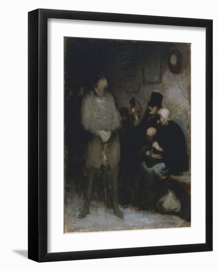 The Waiting Room, 1850, by Honore Daumier (1808-1879), Oil on Paper, 30X24 Cm. France, 19th Century-Honore Daumier-Framed Giclee Print