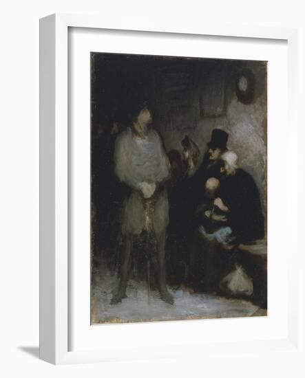 The Waiting Room, 1850, by Honore Daumier (1808-1879), Oil on Paper, 30X24 Cm. France, 19th Century-Honore Daumier-Framed Giclee Print