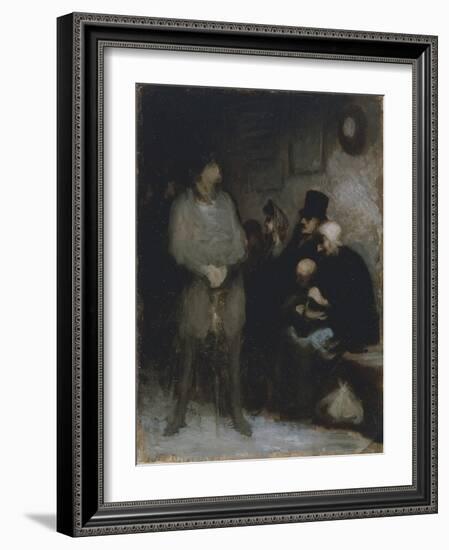 The Waiting Room, 1850, by Honore Daumier (1808-1879), Oil on Paper, 30X24 Cm. France, 19th Century-Honore Daumier-Framed Giclee Print