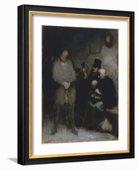 The Waiting Room, 1850, by Honore Daumier (1808-1879), Oil on Paper, 30X24 Cm. France, 19th Century-Honore Daumier-Framed Giclee Print