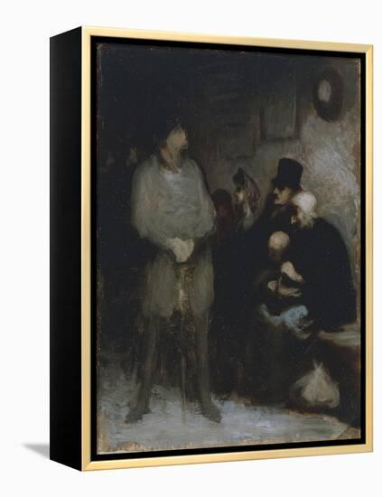 The Waiting Room, 1850, by Honore Daumier (1808-1879), Oil on Paper, 30X24 Cm. France, 19th Century-Honore Daumier-Framed Premier Image Canvas