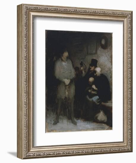 The Waiting Room, 1850, by Honore Daumier (1808-1879), Oil on Paper, 30X24 Cm. France, 19th Century-Honore Daumier-Framed Giclee Print