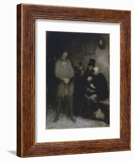 The Waiting Room, 1850, by Honore Daumier (1808-1879), Oil on Paper, 30X24 Cm. France, 19th Century-Honore Daumier-Framed Giclee Print