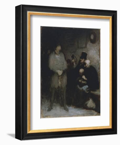 The Waiting Room, 1850, by Honore Daumier (1808-1879), Oil on Paper, 30X24 Cm. France, 19th Century-Honore Daumier-Framed Giclee Print