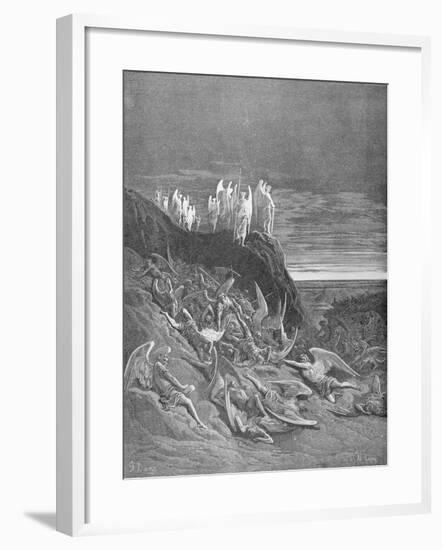 The War in Heaven, from Book VI of 'Paradise Lost' by John Milton (1608-74) Engraved by A. Ligny,…-Gustave Doré-Framed Giclee Print