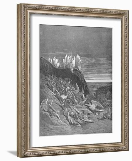 The War in Heaven, from Book VI of 'Paradise Lost' by John Milton (1608-74) Engraved by A. Ligny,…-Gustave Doré-Framed Giclee Print