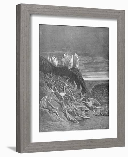 The War in Heaven, from Book VI of 'Paradise Lost' by John Milton (1608-74) Engraved by A. Ligny,…-Gustave Doré-Framed Giclee Print