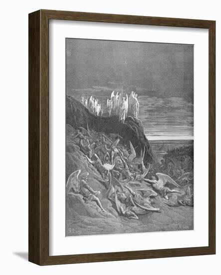 The War in Heaven, from Book VI of 'Paradise Lost' by John Milton (1608-74) Engraved by A. Ligny,…-Gustave Doré-Framed Giclee Print