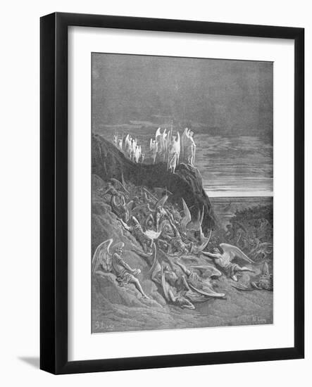The War in Heaven, from Book VI of 'Paradise Lost' by John Milton (1608-74) Engraved by A. Ligny,…-Gustave Doré-Framed Giclee Print