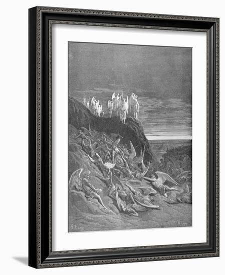 The War in Heaven, from Book VI of 'Paradise Lost' by John Milton (1608-74) Engraved by A. Ligny,…-Gustave Doré-Framed Giclee Print