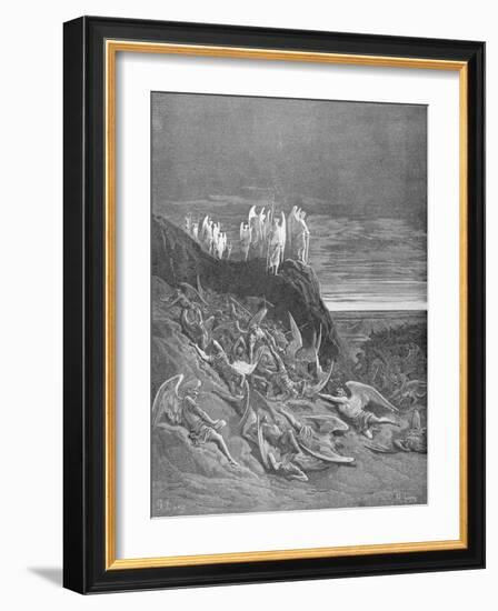 The War in Heaven, from Book VI of 'Paradise Lost' by John Milton (1608-74) Engraved by A. Ligny,…-Gustave Doré-Framed Giclee Print