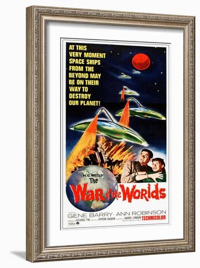 The War of the Worlds, Bottom from Left: Gene Barry, Ann Robinson on 1965 Poster Art, 1953-null-Framed Premium Giclee Print