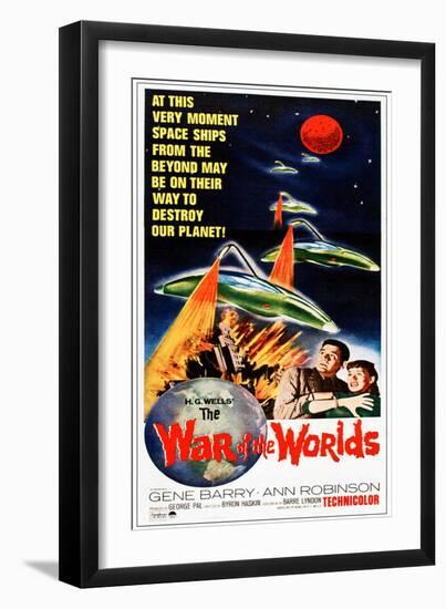 The War of the Worlds, Bottom from Left: Gene Barry, Ann Robinson on 1965 Poster Art, 1953-null-Framed Premium Giclee Print