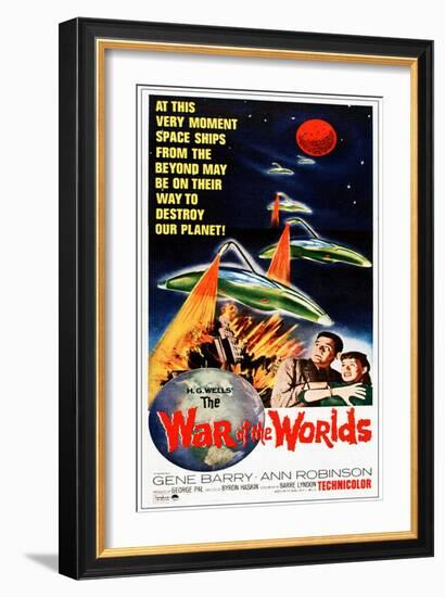 The War of the Worlds, Bottom from Left: Gene Barry, Ann Robinson on 1965 Poster Art, 1953-null-Framed Art Print