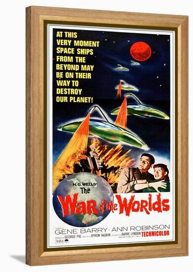 The War of the Worlds, Bottom from Left: Gene Barry, Ann Robinson on 1965 Poster Art, 1953-null-Framed Stretched Canvas