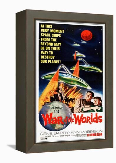 The War of the Worlds, Bottom from Left: Gene Barry, Ann Robinson on 1965 Poster Art, 1953-null-Framed Stretched Canvas