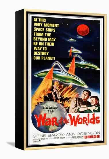 The War of the Worlds, Bottom from Left: Gene Barry, Ann Robinson on 1965 Poster Art, 1953-null-Framed Stretched Canvas