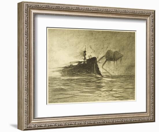 The War of the Worlds, The Torpedo-Boat's Brave Attack on the Martians-Henrique Alvim Corr?a-Framed Art Print