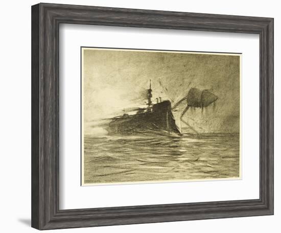 The War of the Worlds, The Torpedo-Boat's Brave Attack on the Martians-Henrique Alvim Corr?a-Framed Art Print