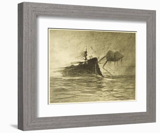 The War of the Worlds, The Torpedo-Boat's Brave Attack on the Martians-Henrique Alvim Corr?a-Framed Art Print