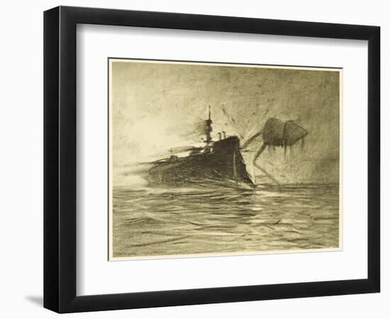 The War of the Worlds, The Torpedo-Boat's Brave Attack on the Martians-Henrique Alvim Corr?a-Framed Art Print