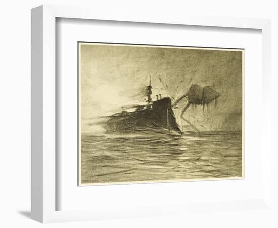 The War of the Worlds, The Torpedo-Boat's Brave Attack on the Martians-Henrique Alvim Corr?a-Framed Art Print