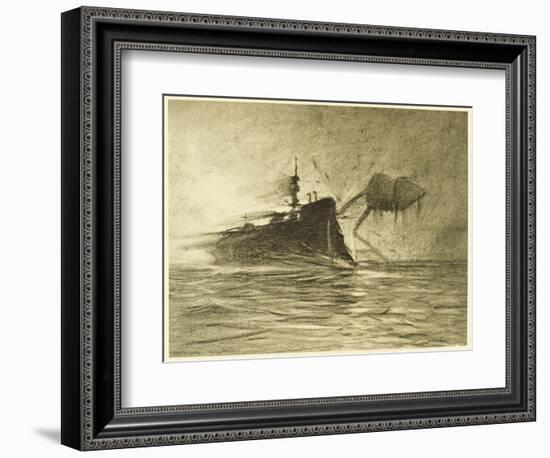 The War of the Worlds, The Torpedo-Boat's Brave Attack on the Martians-Henrique Alvim Corr?a-Framed Art Print